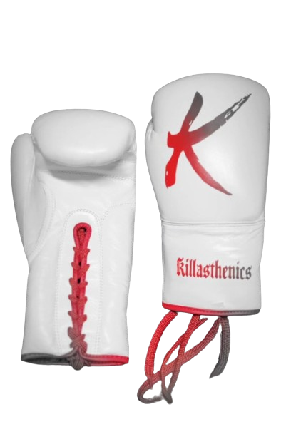 Red White Lace up boxing gloves
